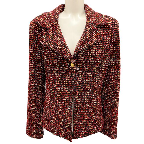St. John Black / Red / Gold Metallic Boucle Tweed Jacket - Picture 1 of 4